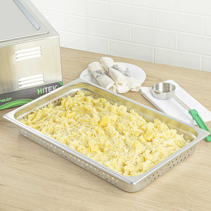 Kitchen Tek Stainless Steel Full Size Steam Table Pan - 2 1/2 Inch Deep, Perforated, Anti Jam, 24 Gauge - 1 count box