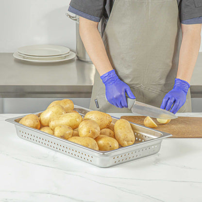 Kitchen Tek Stainless Steel Full Size Steam Table Pan - 2 1/2 Inch Deep, Perforated, Anti Jam, 24 Gauge - 1 count box