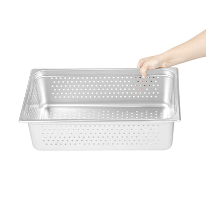 Kitchen Tek Stainless Steel Full Size Steam Table Pan - 6 Inch Deep, Perforated, Anti Jam, 24 Gauge - 1 count box