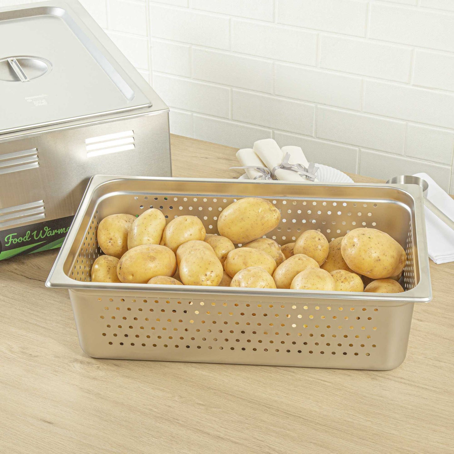 Kitchen Tek Stainless Steel Full Size Steam Table Pan - 6 Inch Deep, Perforated, Anti Jam, 24 Gauge - 1 count box