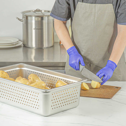 Kitchen Tek Stainless Steel Full Size Steam Table Pan - 6 Inch Deep, Perforated, Anti Jam, 24 Gauge - 1 count box