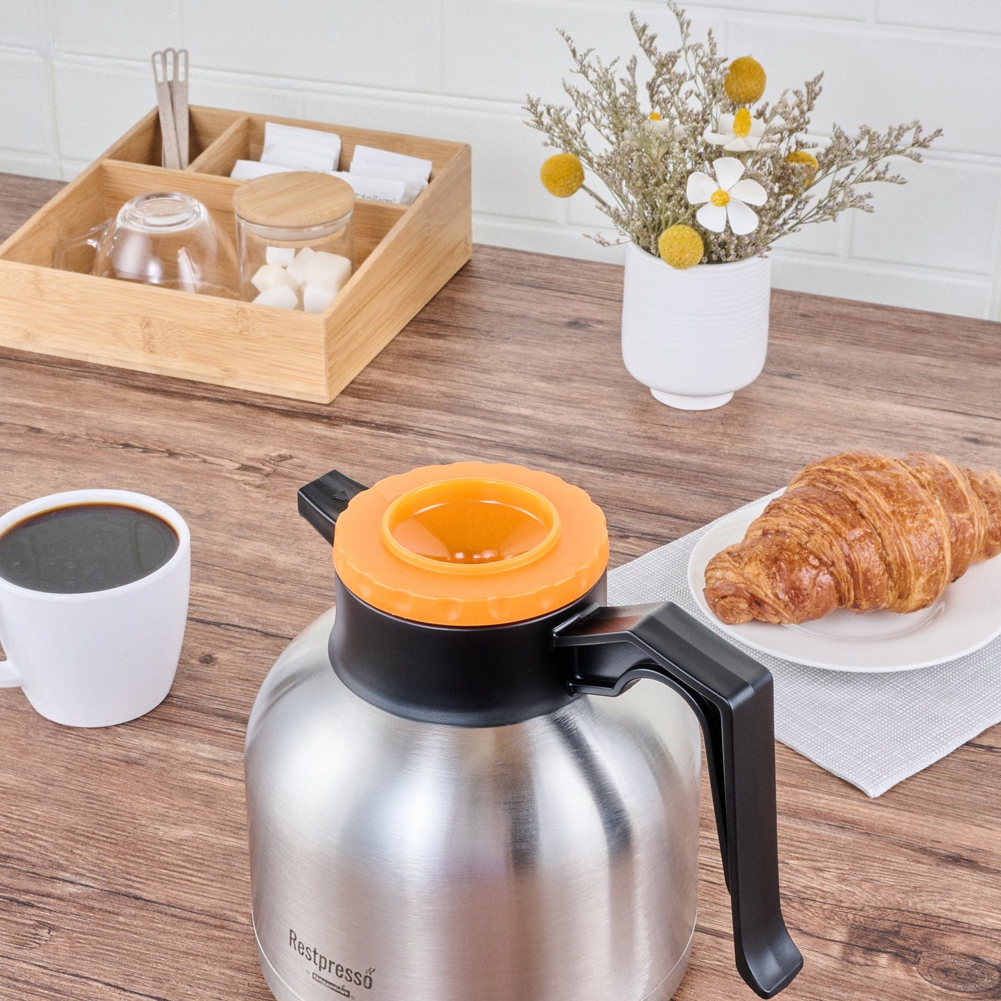 Restpresso 68 oz Insulated Coffee Carafe / Server - with Regular and Decaf Brew Thru Lids - 8 3/4" x 6 1/4" x 7" - 1 count box
