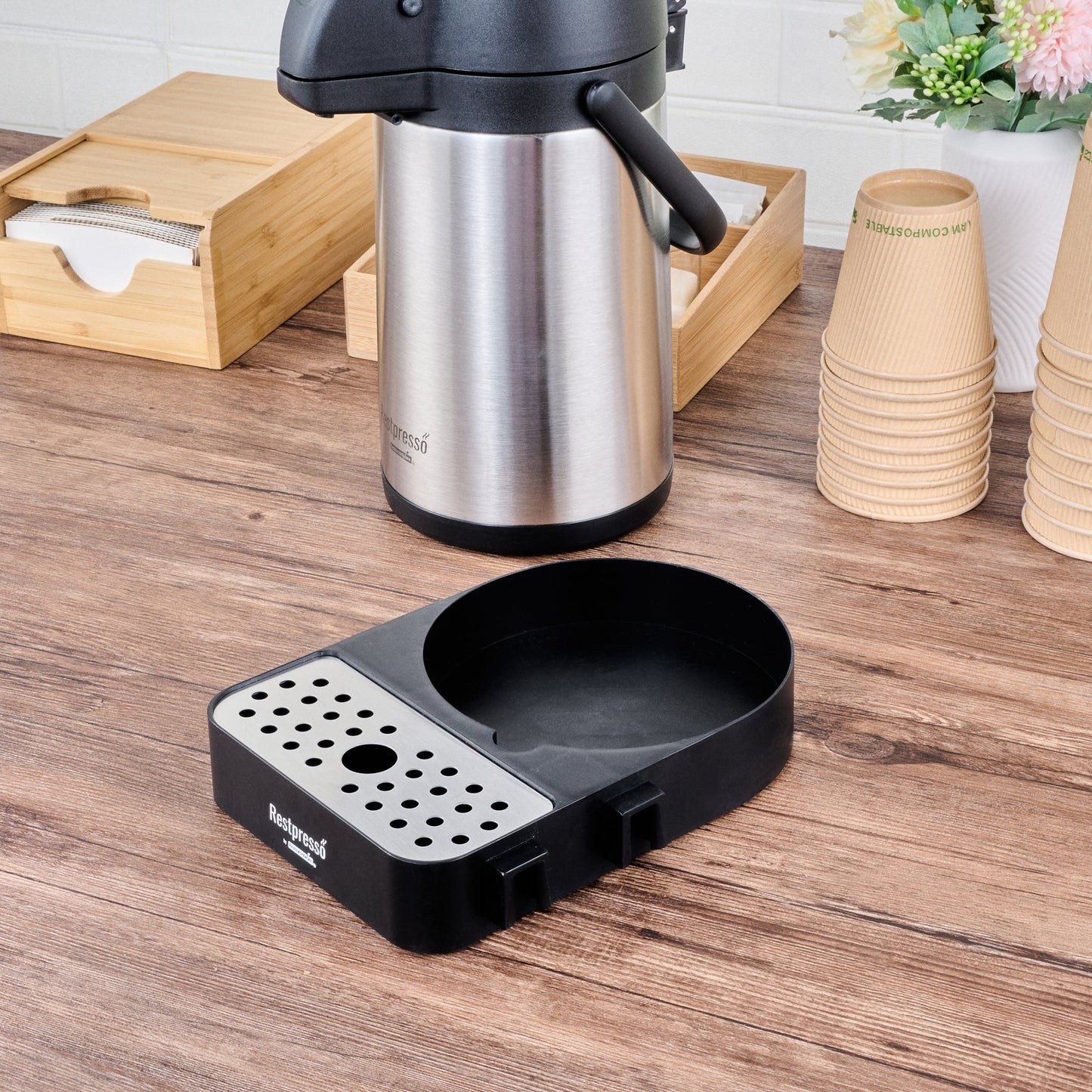 Restpresso Black Modular Airpot Rack - with Drip Tray - 1 count box