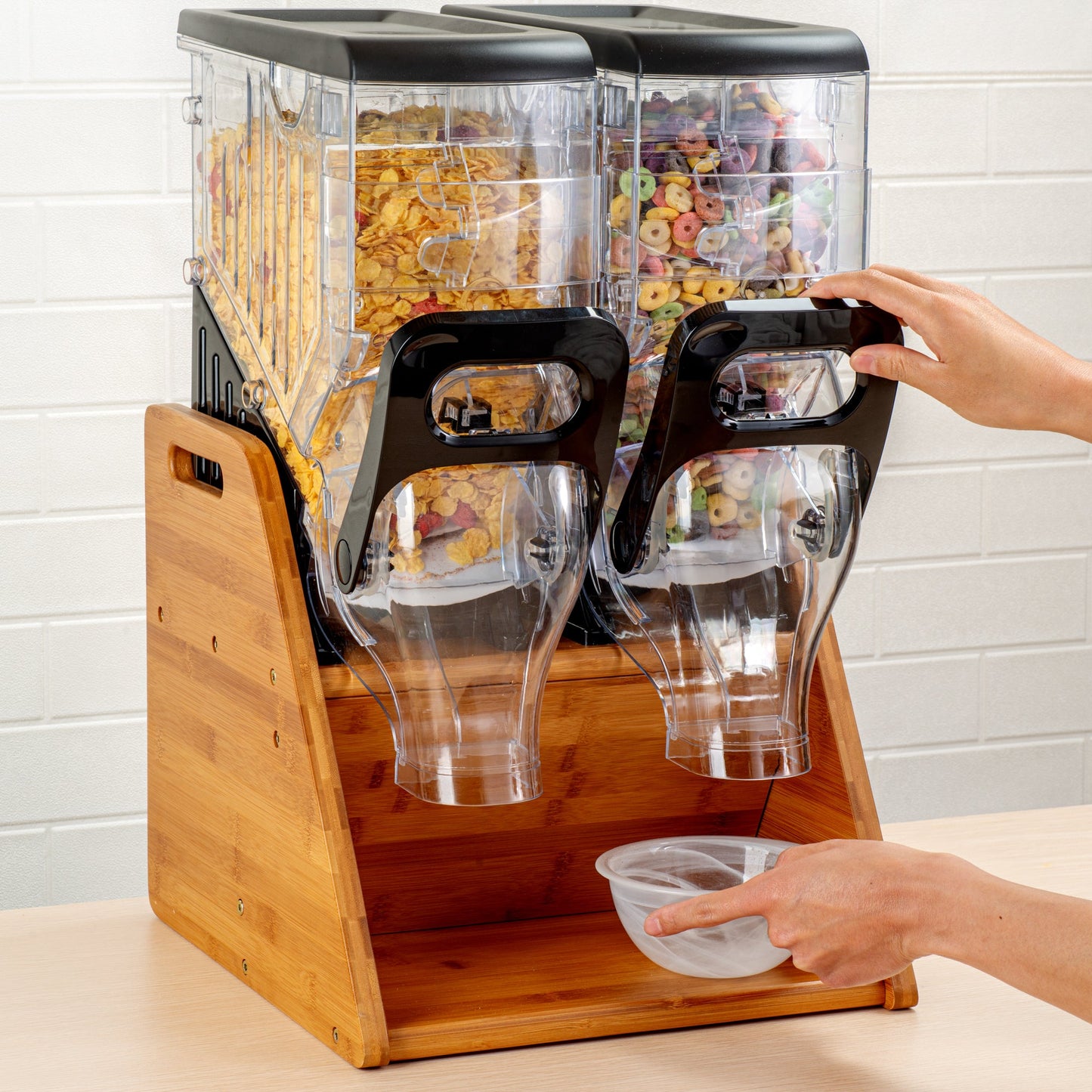 Met Lux Bamboo Cereal Dispenser Stand - Holds 2 Dispensers - 13 3/4" x 15 1/2" x 13" - 1 count box