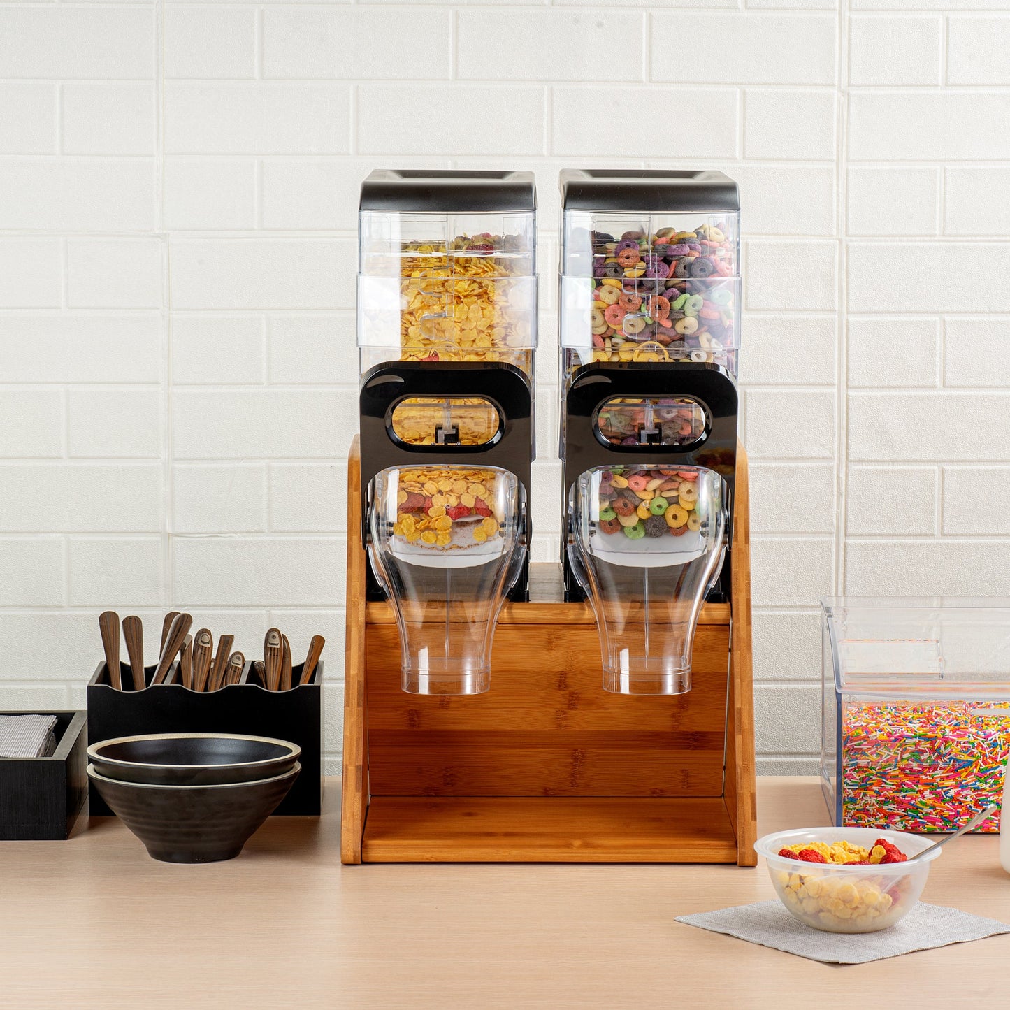 Met Lux Bamboo Cereal Dispenser Stand - Holds 2 Dispensers - 13 3/4" x 15 1/2" x 13" - 1 count box
