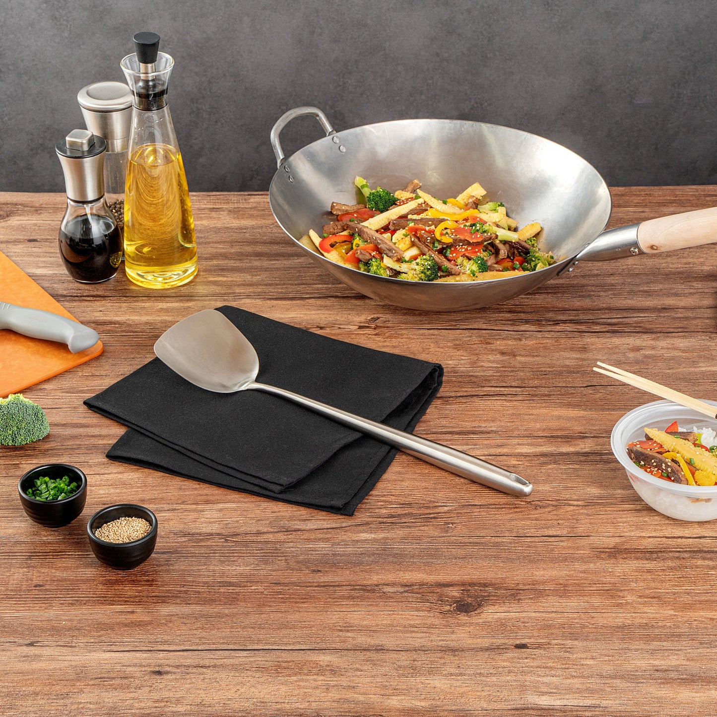 Motomori Stainless Steel Wok Spatula - 17'' - 1 count box