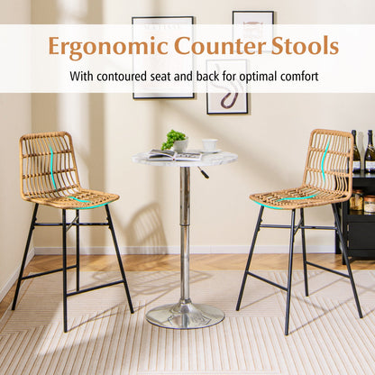 Set of 2 Rattan Bar Stools with Sturdy Metal Frame-Yellow