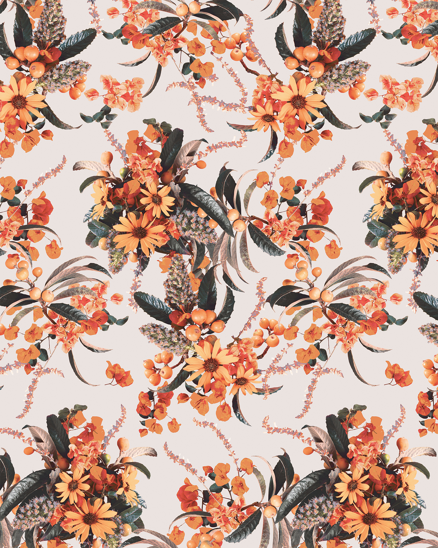 Springtime Wallpaper, off-white and orange