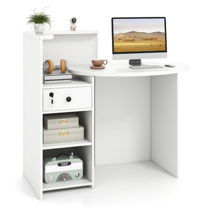 Front Reception Office Desk with Open Shelf and Lockable Drawer