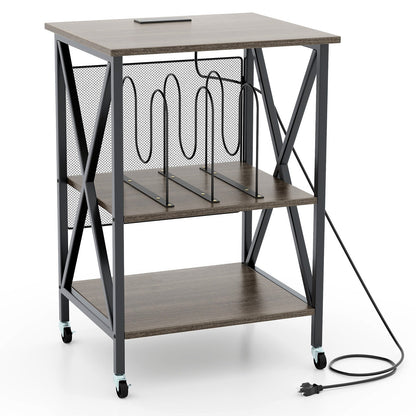 Mid-Century Record Player Stand with Built-in Charging Station