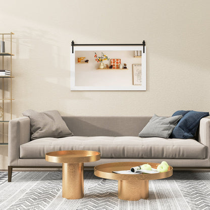 Rectangle Barn Door Style Wall Mounted Mirror with Solid Wood Frame