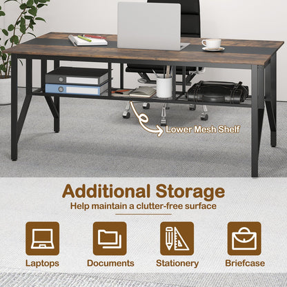 Rectangular Meeting Table with Mesh Storage Shelf and Cable Grommet-Rustic Brown
