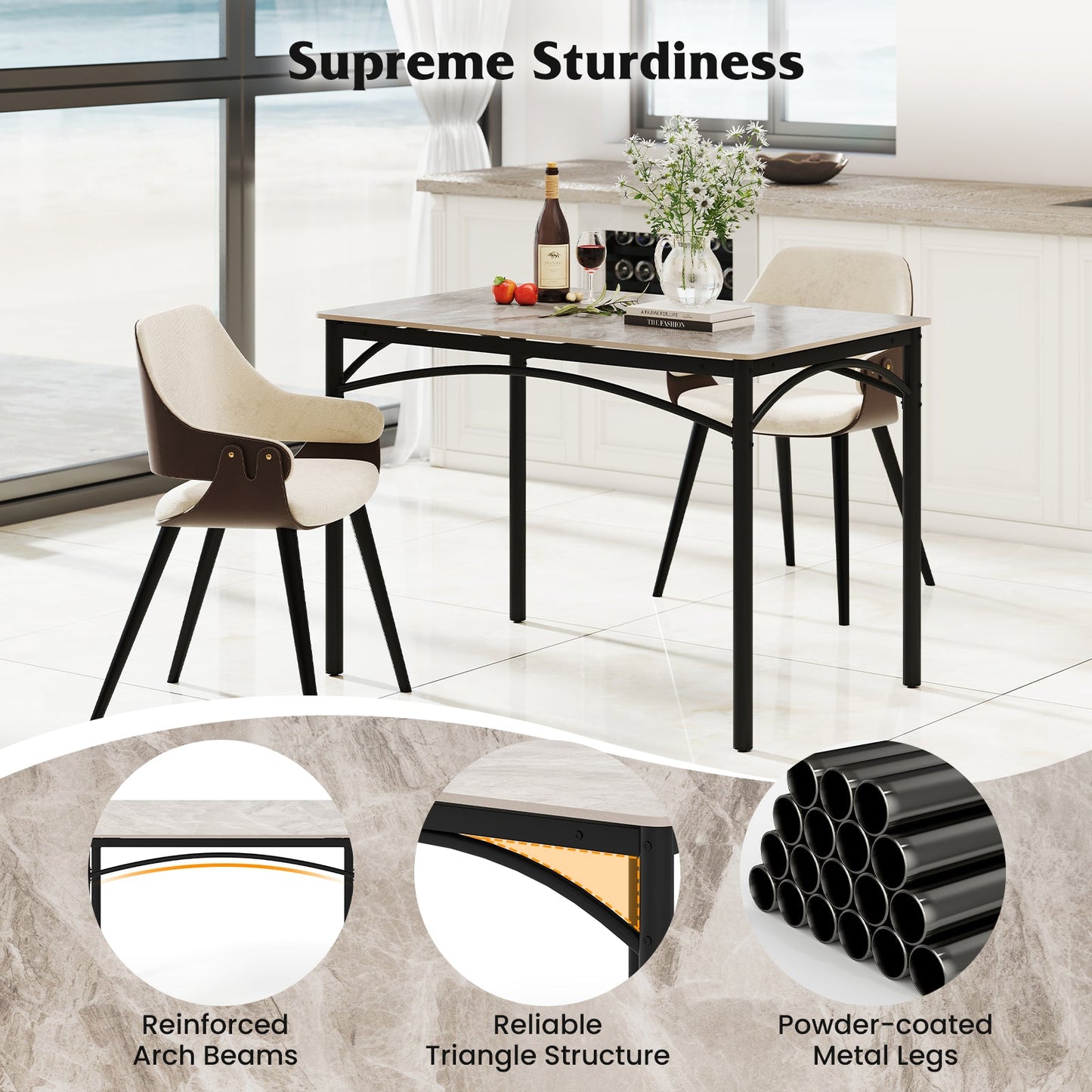 Rectangular Modern Sintered Stone Dining Table for 4 People-Grey