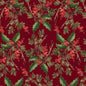 Red Burgandy Holly Bouquet Cotton Wideback Fabric per yard