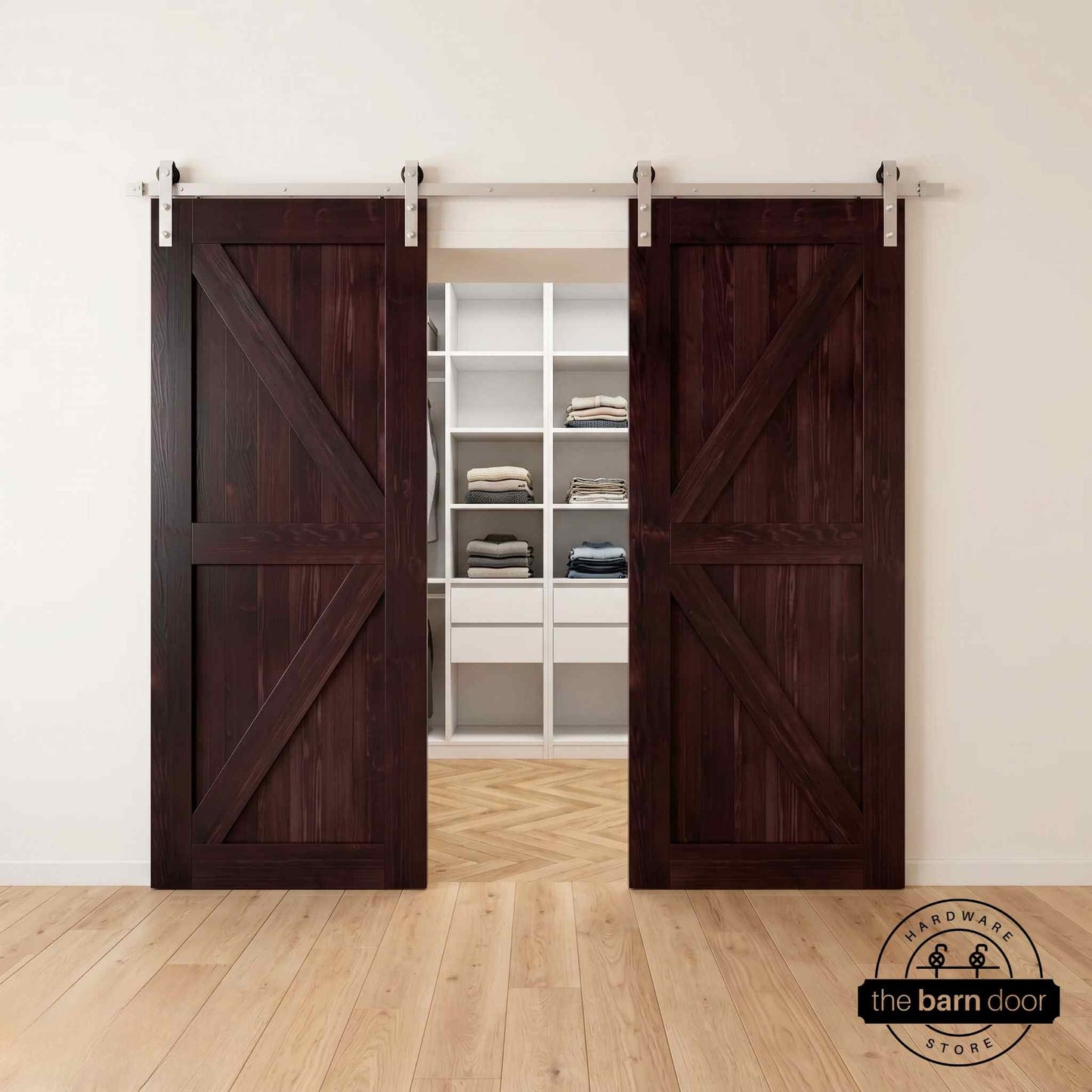 Classic Double Barn Door Kit | Brushed Nickel Hardware
