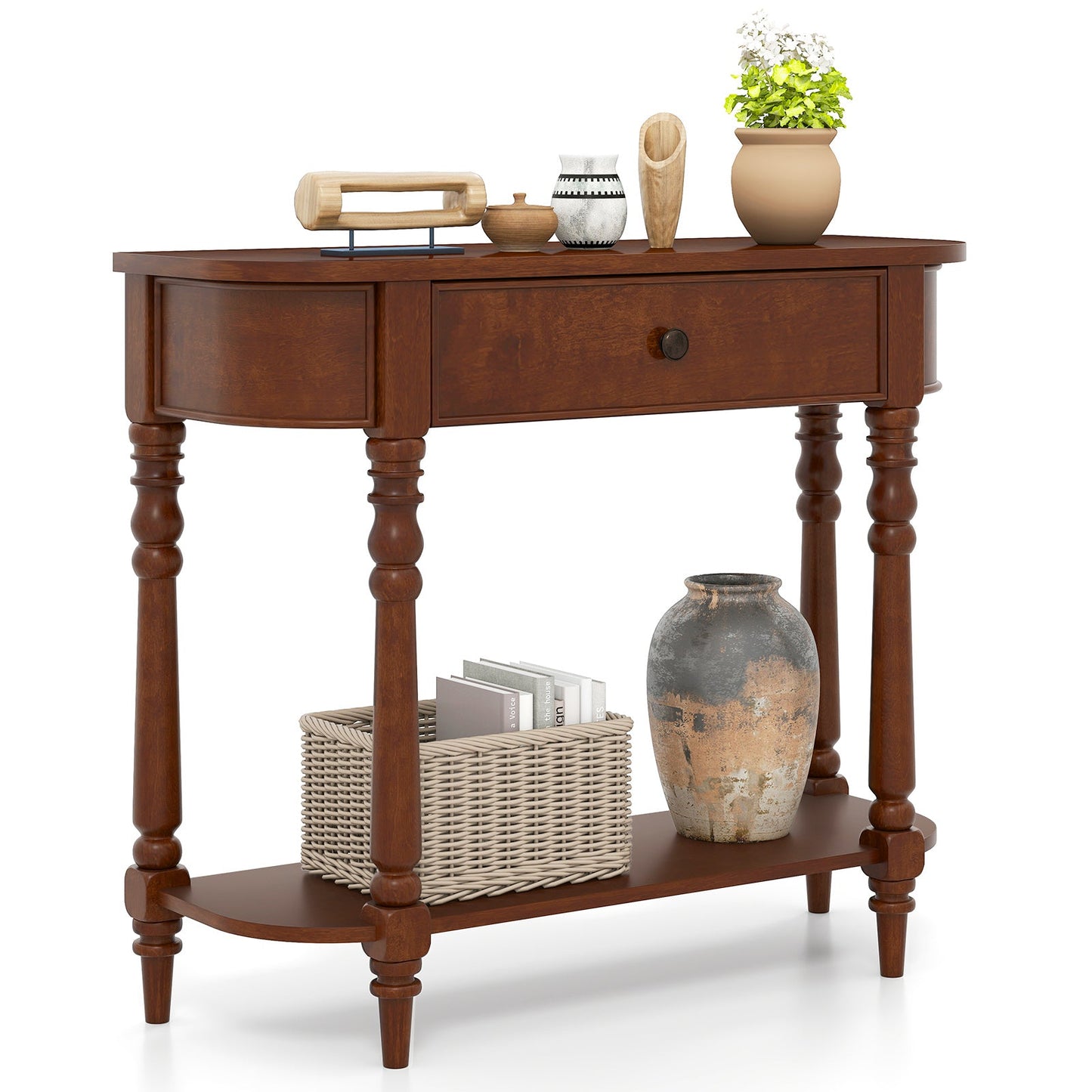 Retro Console Table 36"L Wooden 2-Tier Narrow Behind Couch Foyer Table
