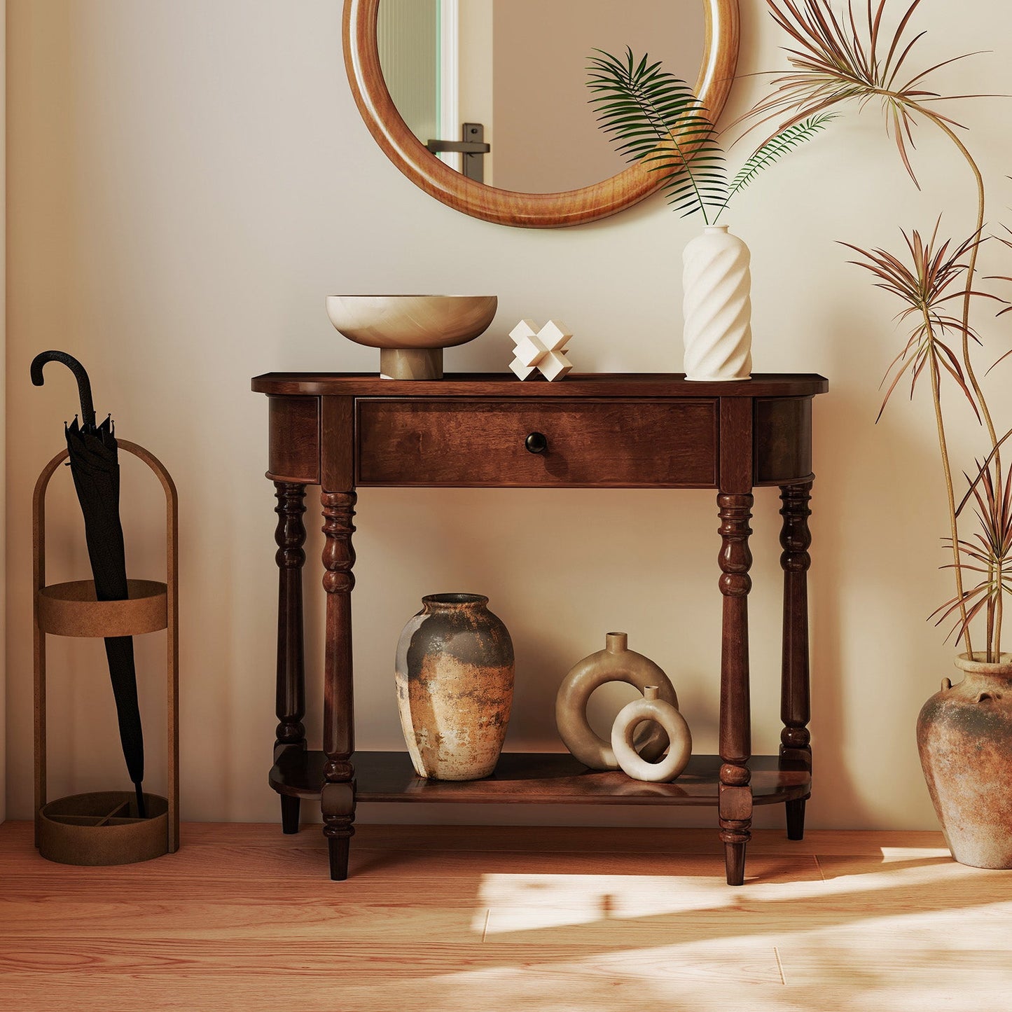 Retro Console Table 36"L Wooden 2-Tier Narrow Behind Couch Foyer Table