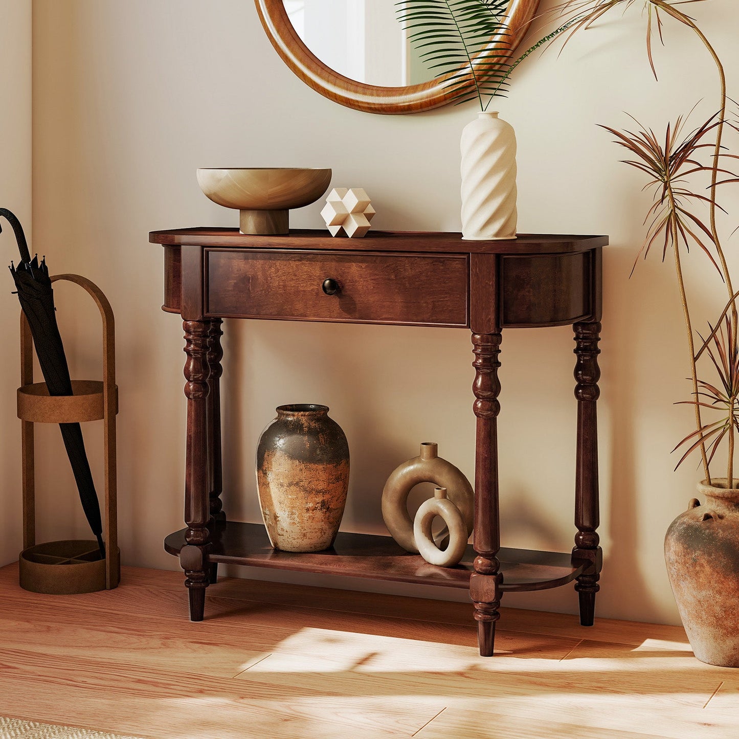 Retro Console Table 36"L Wooden 2-Tier Narrow Behind Couch Foyer Table