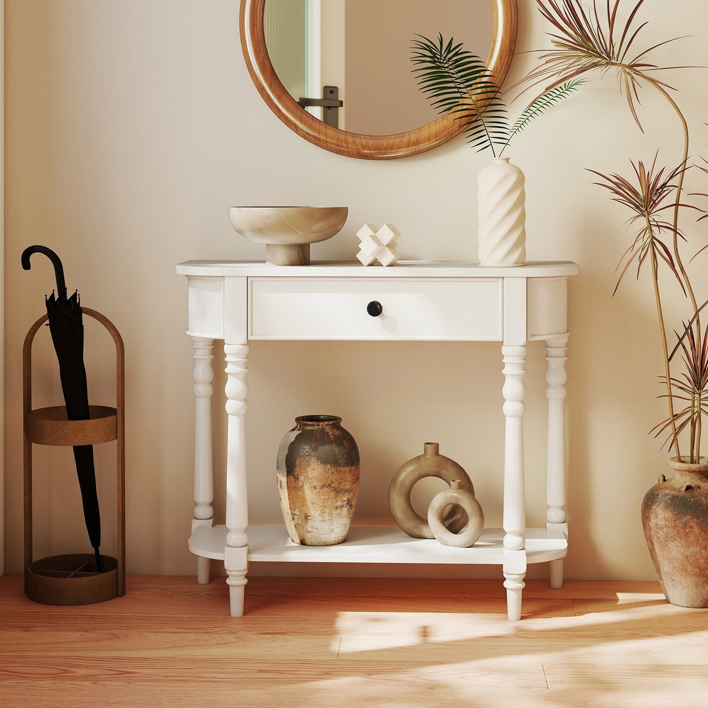 Retro Console Table 36"L Wooden 2-Tier Narrow Behind Couch Foyer Table