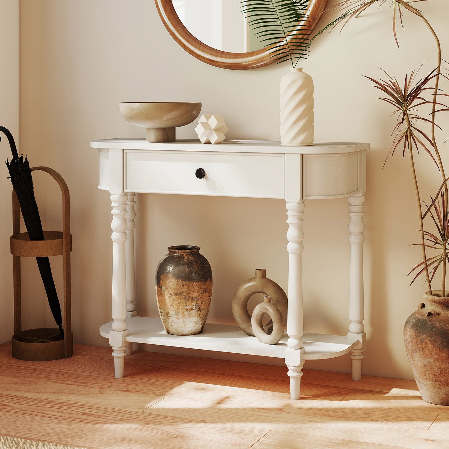 Retro Console Table 36"L Wooden 2-Tier Narrow Behind Couch Foyer Table