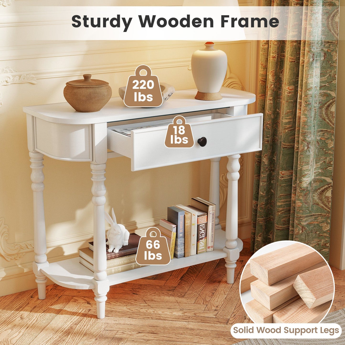 Retro Console Table 36"L Wooden 2-Tier Narrow Behind Couch Foyer Table