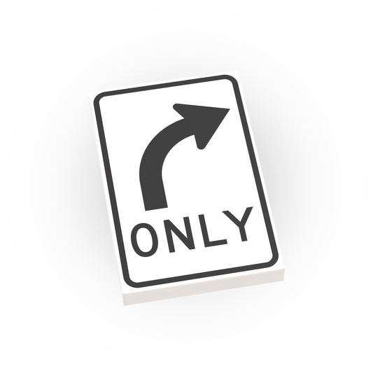 Right Only Street Sign - Custom Printed 2x3 Tile - Made Using LEGO® Parts