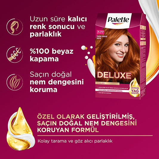 Palette Deluxe Intense Copper Hair Dye 7-77 - Long-Lasting, Nourishing Hair Color