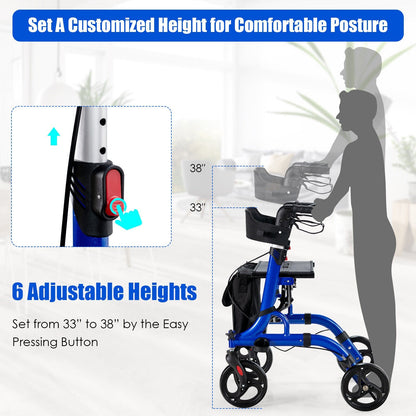 Folding Aluminum Rollator Walker with 8 inch Wheels and Seat