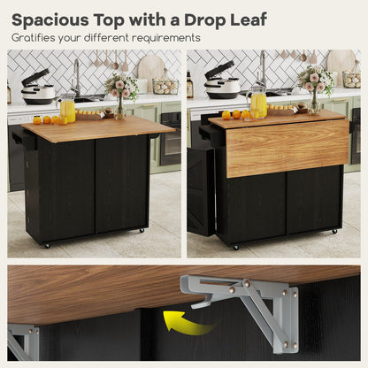 Rolling Kitchen Island with Trash Can Cabinet and Rubber Universal Wheels