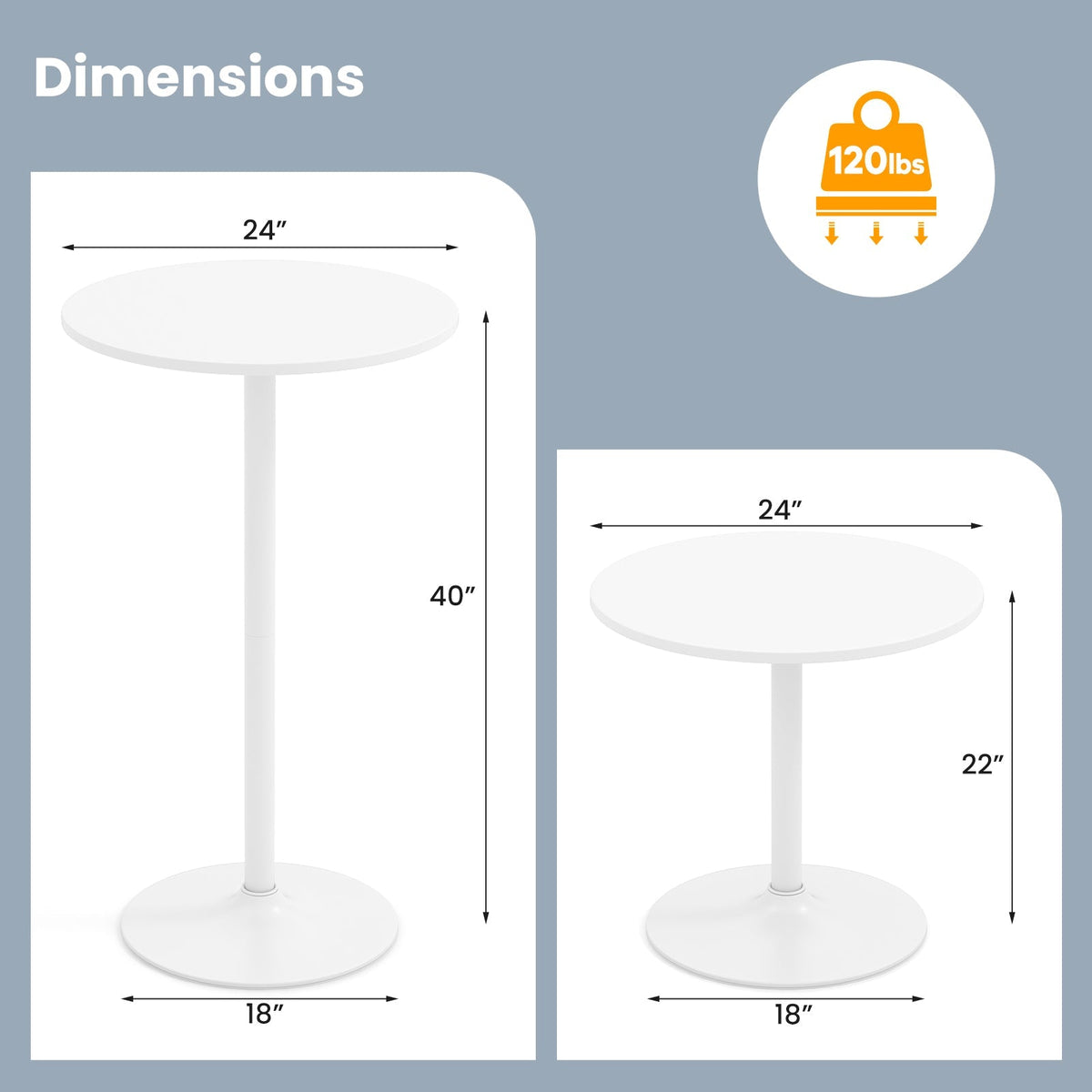 Round Bistro Table 40 Inch Bar Height Tall Coffee Cocktail Table