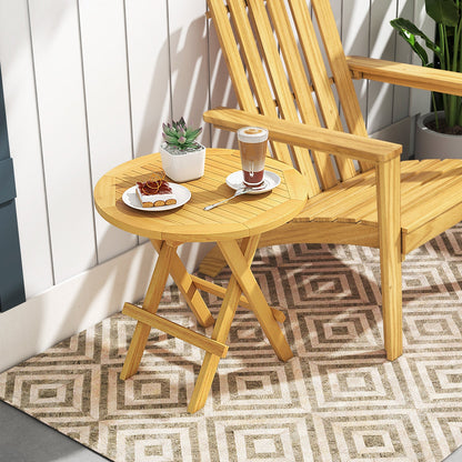 Portable and Compact Outdoor End Table with X-shaped Legs and Slatted Tabletop