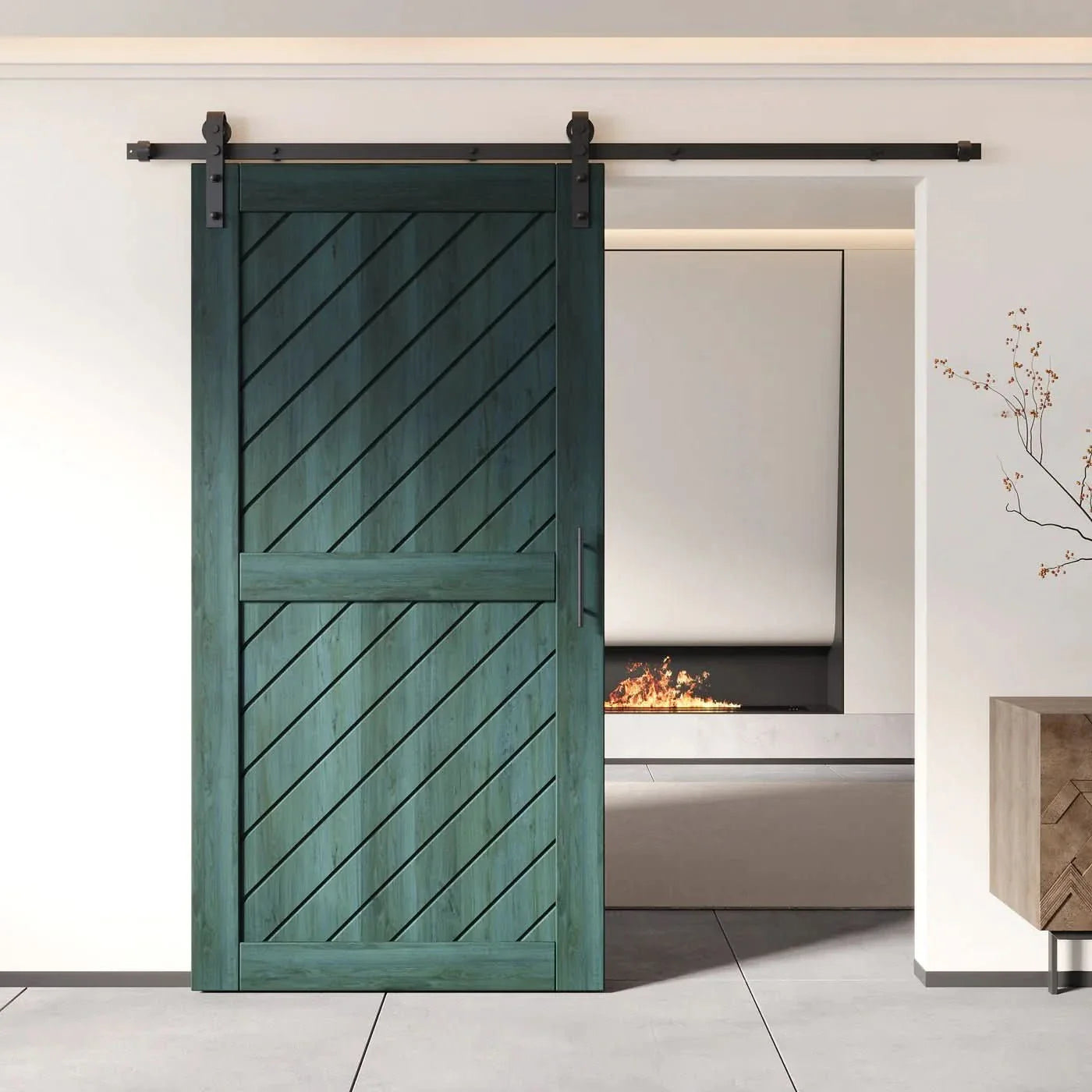 Slanted Single Barn Door Kit | Black Hardware