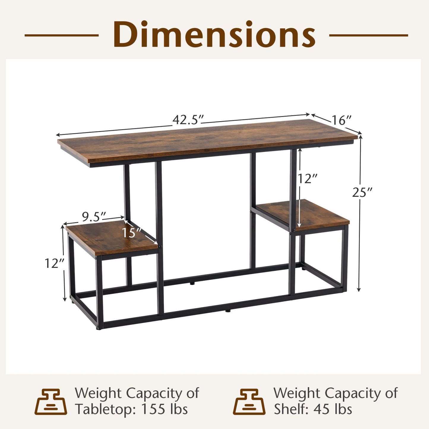 Rustic TV Console Table for 50 Inches TVs-Rustic Brown