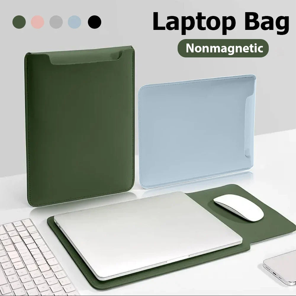 Waterproof PU Laptop Sleeve 11–16 Inch with Convertible Mouse Pad