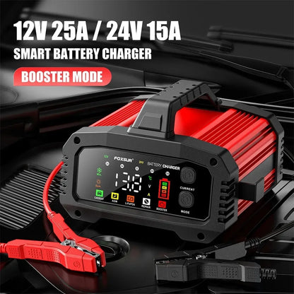 12V/24V Smart Battery Charger, 25A/15A for Lead-Acid & LiFePO4