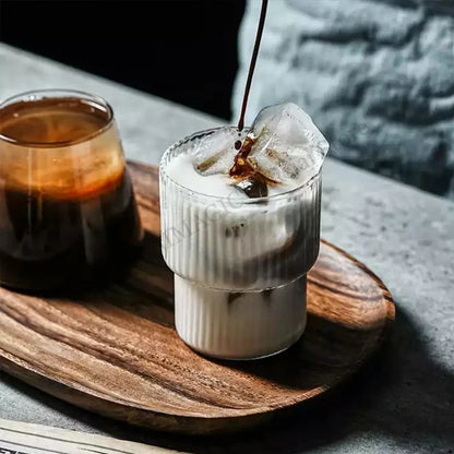 High Borosilicate Heat-Resistant Ribbed Glass Latte Mug - 200ml/300ml Clear Handleless Coffee & Beverage Cup
