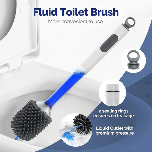 Refillable Silicone TPR Toilet Brush with Water Spray, 40 cm (15.7 in) Long Handle, Wall-Mounted Bathroom Cleaner