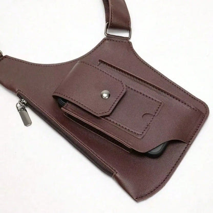 Hidden Underarm Shoulder Holster Wallet – Anti-Theft PU Leather Double Bag Strap for Men & Women, Brown or Black