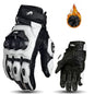 Black/White Leather Motorcycle Gloves — Waterproof Racing Riding Gloves for Men, Breathable Protective Biker Gloves