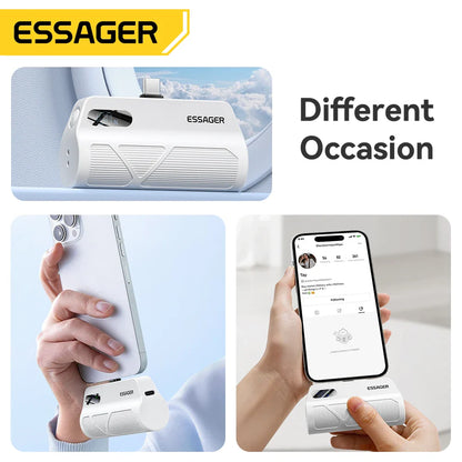 Mini Capsule Power Bank 5000mAh PD 20W USB-C & Lightning Plug Portable External Battery