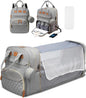 3 in 1 Diaper Bag Backpack with Foldable Baby Bed & USB
