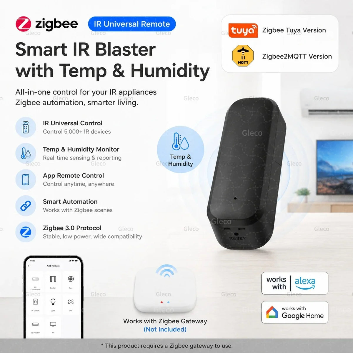 Zigbee IR Remote Control Wireless Universal Infrared Blaster Temperature Humidity Sensor Zigbee2mqtt TUYA Smart Life Automation