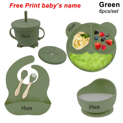 Baby Feeding Plate Set Suction Bowl Silicone Tableware 6PCS