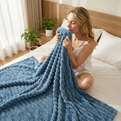 Ribbed Fleece Throw Blanket – Soft & Warm for Bed, Sofa & Home