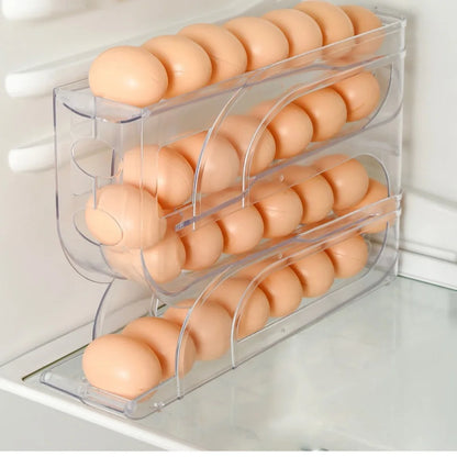 Automatic Egg Roller Rack for Refrigerator – 3- or 4-Layer Space-Saving Egg Organizer (Holds 20/30 Eggs)