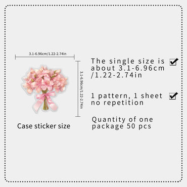 50/100PCS Bouquet Transparent PET Stickers Cartoon Plant Flower Waterproof Stationery box DIY Notebook Stickers