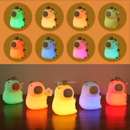 Capybara & Mango LED Night Light for Kids — Touch Sensor Rechargeable USB Dimmable RGB Lamp with Timer