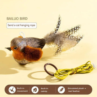 Interactive Feather Bird Cat Toy — Wall-Hanging Sounding Cat Teaser with Catnip