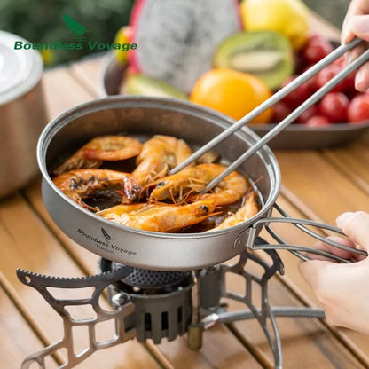 Titanium Camping Cookware Set with Folding Handles - Lightweight Pot & Pan for Hiking