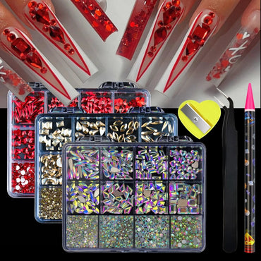 12 Grid Diamond Jewelry Set for Nail Art - Luxe Rhinestone Decorations